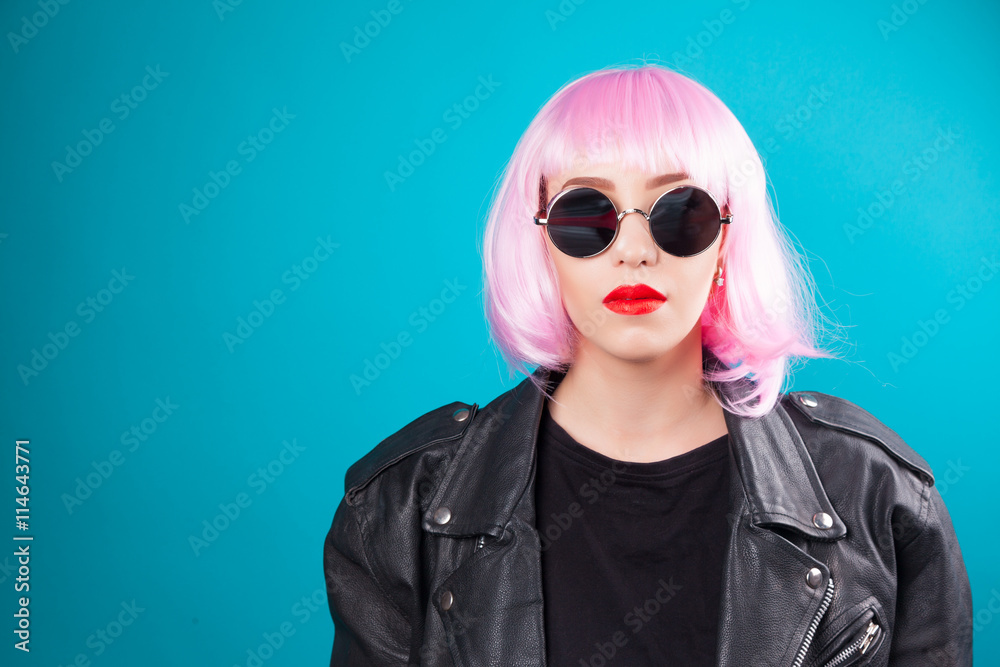 beautiful woman wearing pink wig beautiful woman wearing pink wig