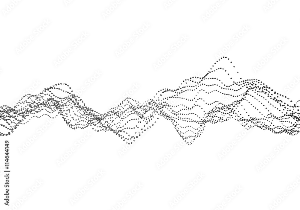 Obraz premium Abstract 3d rendering of waves with particles on white background. Futuristic background with lines of many low poly spheres. Design for poster, cover, banner, placard