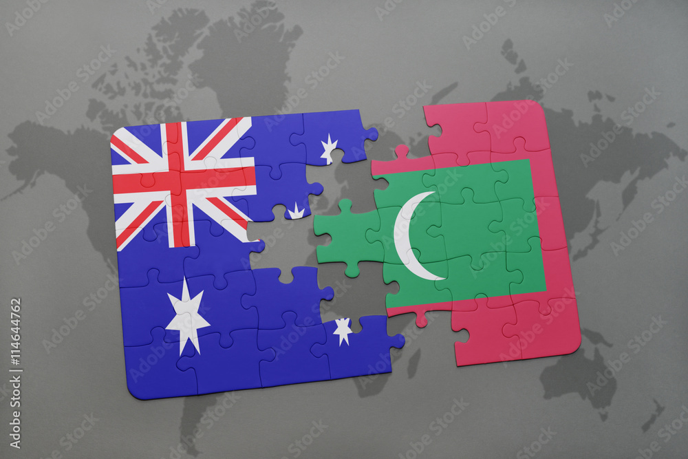 puzzle with the national flag of australia and maldives on a world map ...