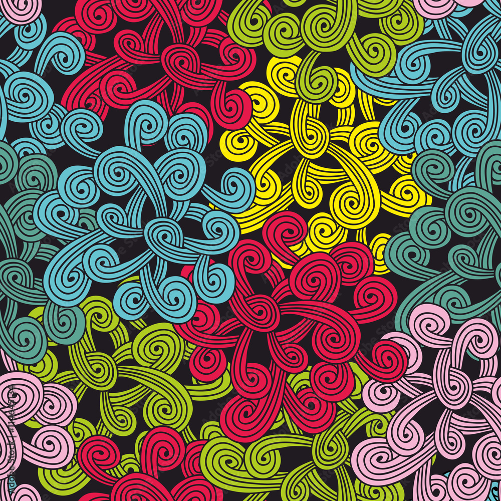 Fototapeta premium Colorful seamless pattern with abstract design elements.