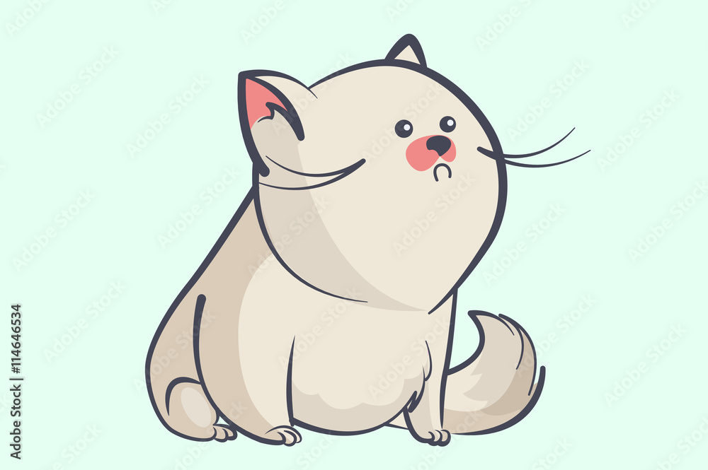 fat gray cat with a little round eyes and bushy tail looking away. Animal cartoon style vector illustration fat gray cat with a little round eyes and bushy tail looking away. Animal cartoon style vector illustration