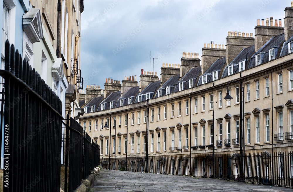 Buildings along The Paragon in the city of Bath. Architecture of the UNESCO World Heritage City of Bath, in Somerset, UK