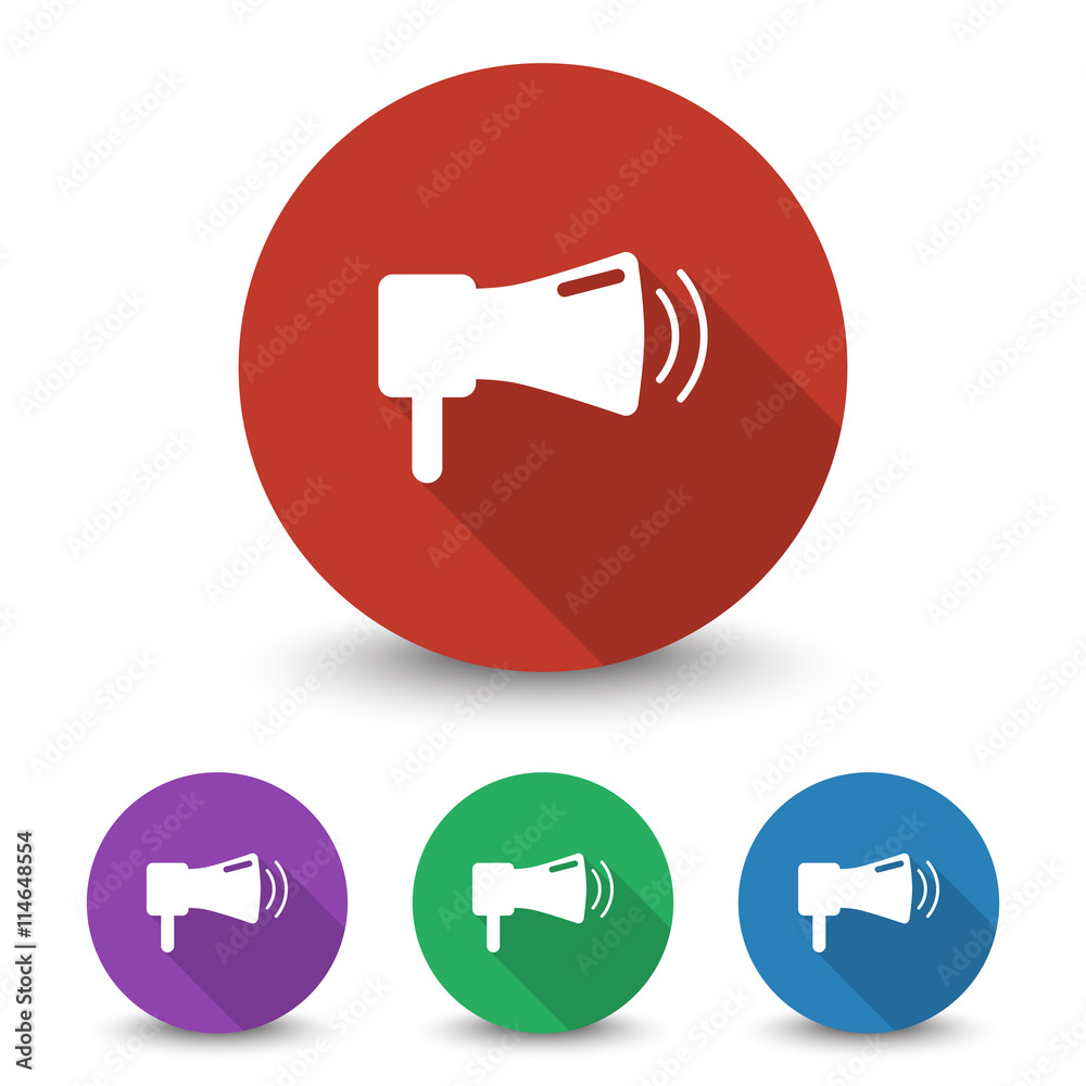 White Megaphone icon in different colors set White Megaphone icon in different colors set