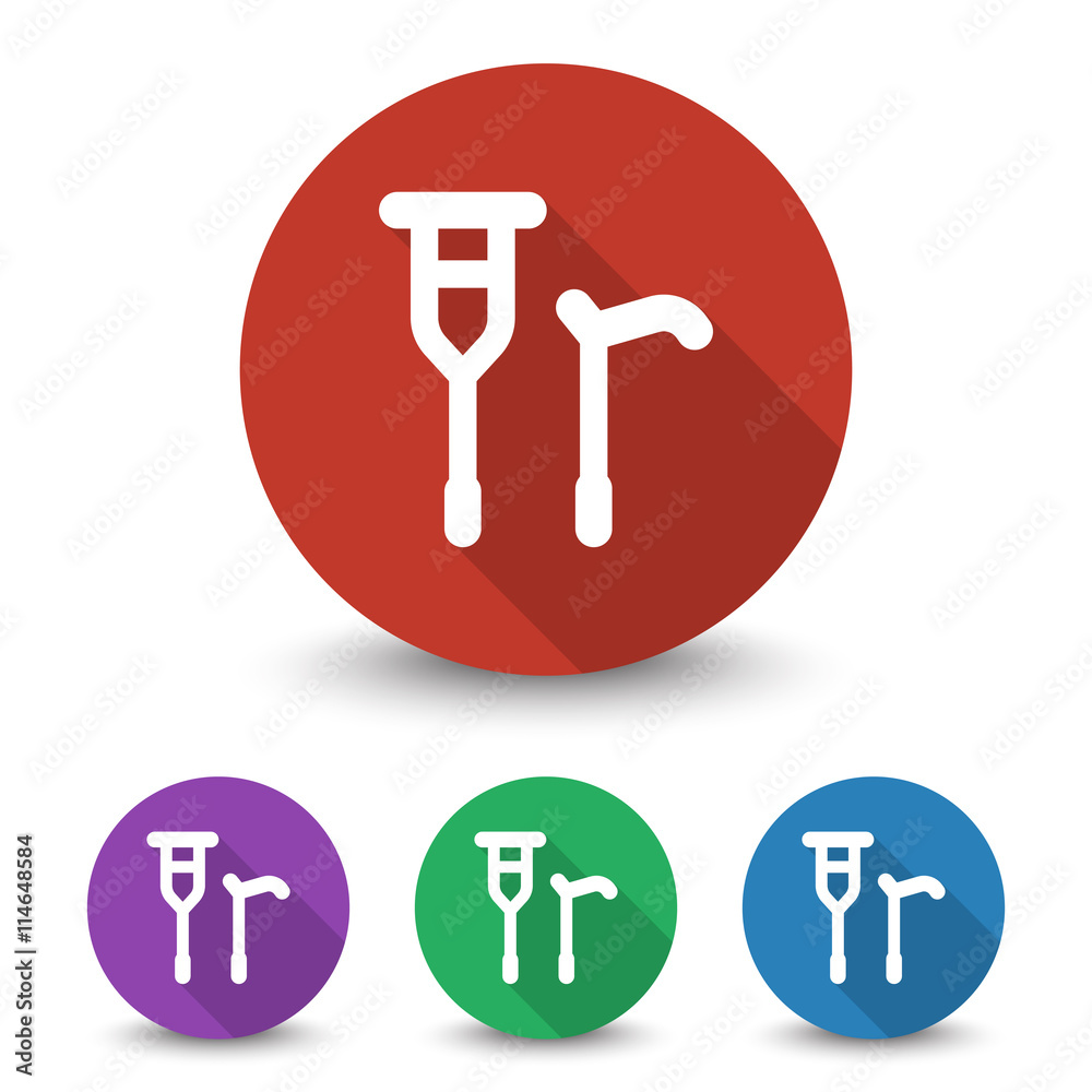 White Crutch Cane icon in different colors set White Crutch Cane icon in different colors set