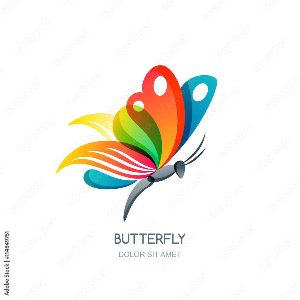 Vector isolated illustration of colorful abstract butterfly. Creative