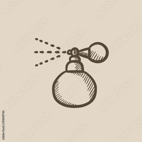 Perfume bottle spraying sketch icon.