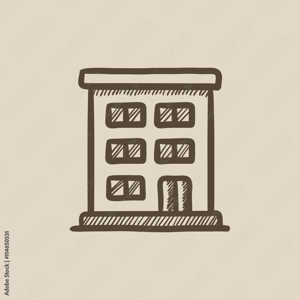 Residential building sketch icon.