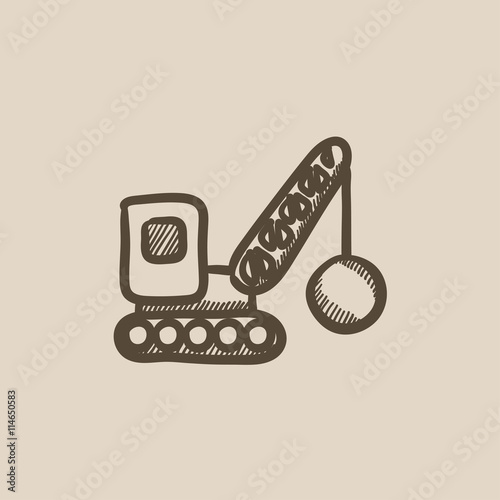 Demolition crane sketch icon.