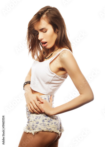 Fashion portrait of young pretty hipster woman 