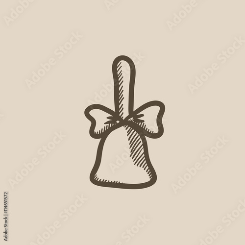 School bell with ribbon sketch icon.