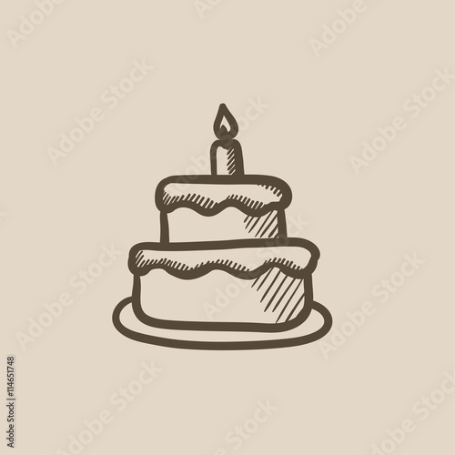 Easter cake with candle sketch icon.