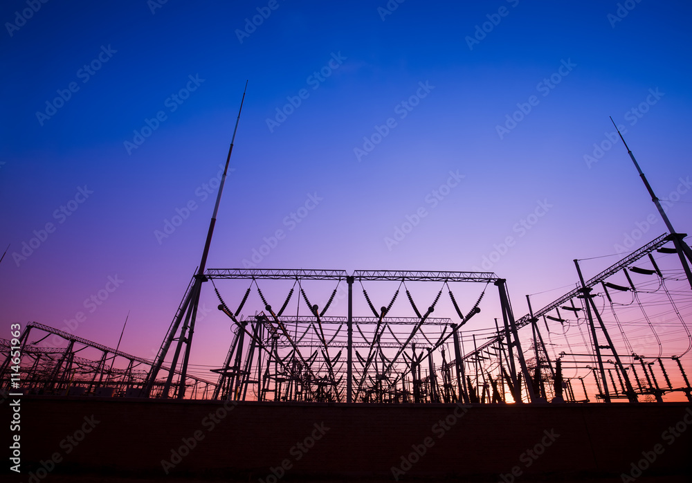 In the evening, the outline of substation