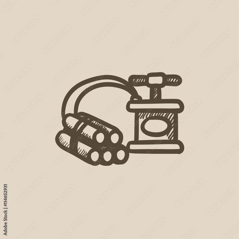 Dynamite and detonator sketch icon. Dynamite and detonator sketch icon.