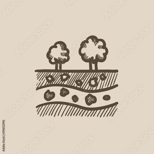Cut of soil with different layers sketch icon.