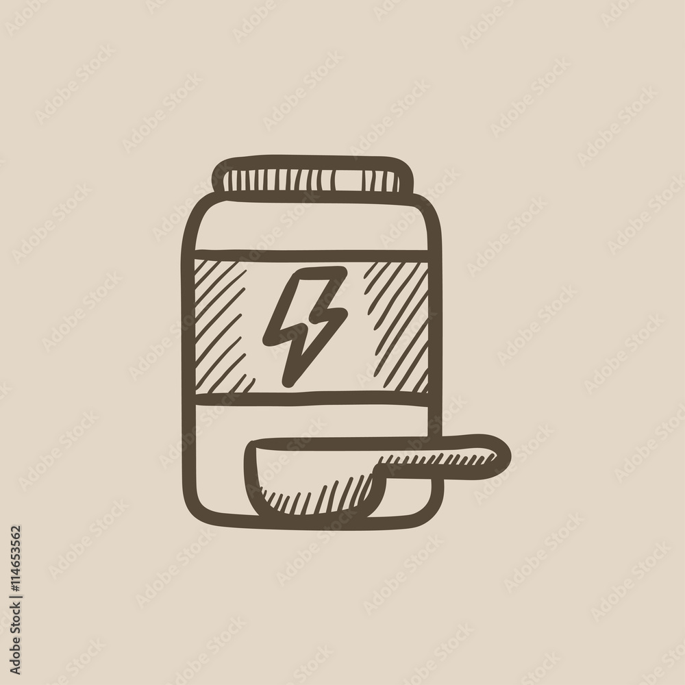 Sport nutrition container sketch icon.