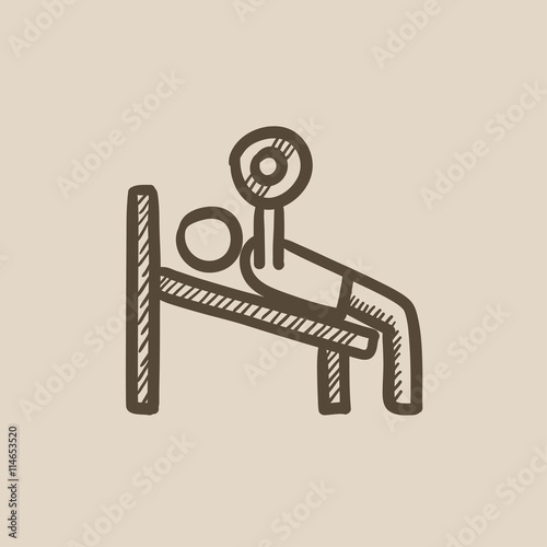 Man lifting barbell sketch icon.