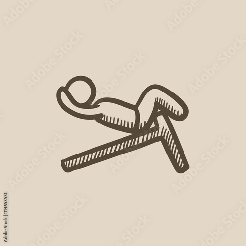Man doing crunches on incline bench sketch icon.