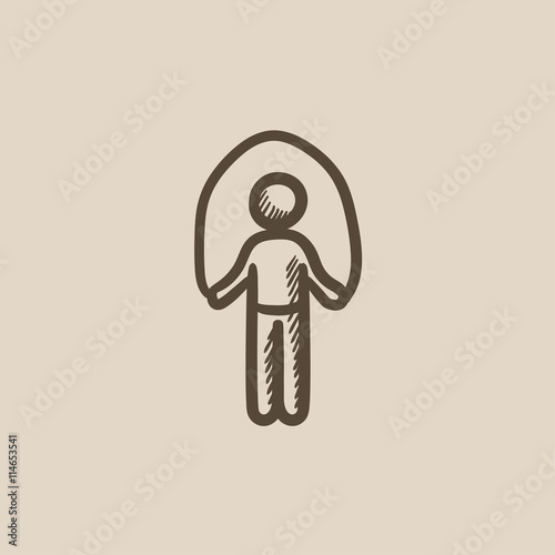 Man exercising with skipping rope sketch icon.