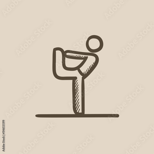 Man practicing yoga sketch icon.