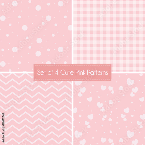 Set of 4 cute Pink Patterns and textures for backgrounds and wallpapers