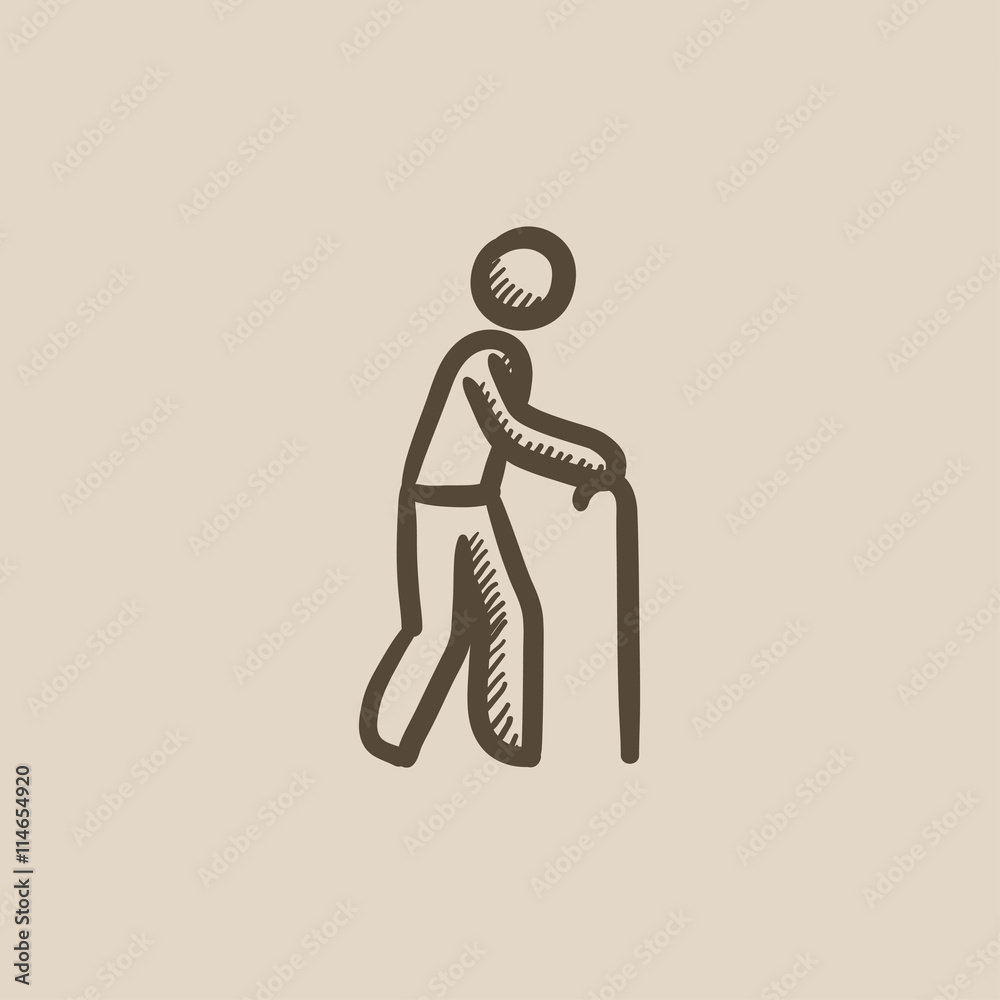 Man with cane sketch icon. Man with cane sketch icon.