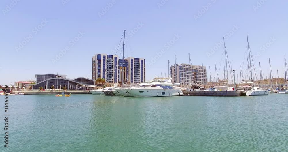 20 June  2016, Herzliya, Israel. The white luxury yacht on the Mediterranean sea.
