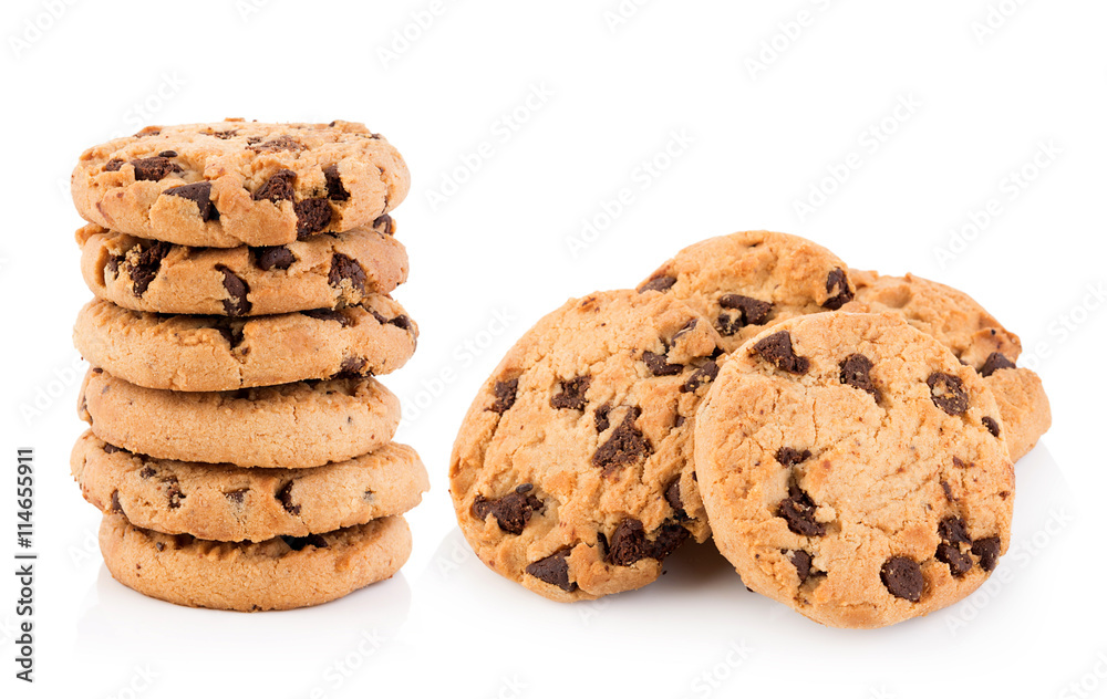 Chocolate chip cookie on white background Chocolate chip cookie on white background