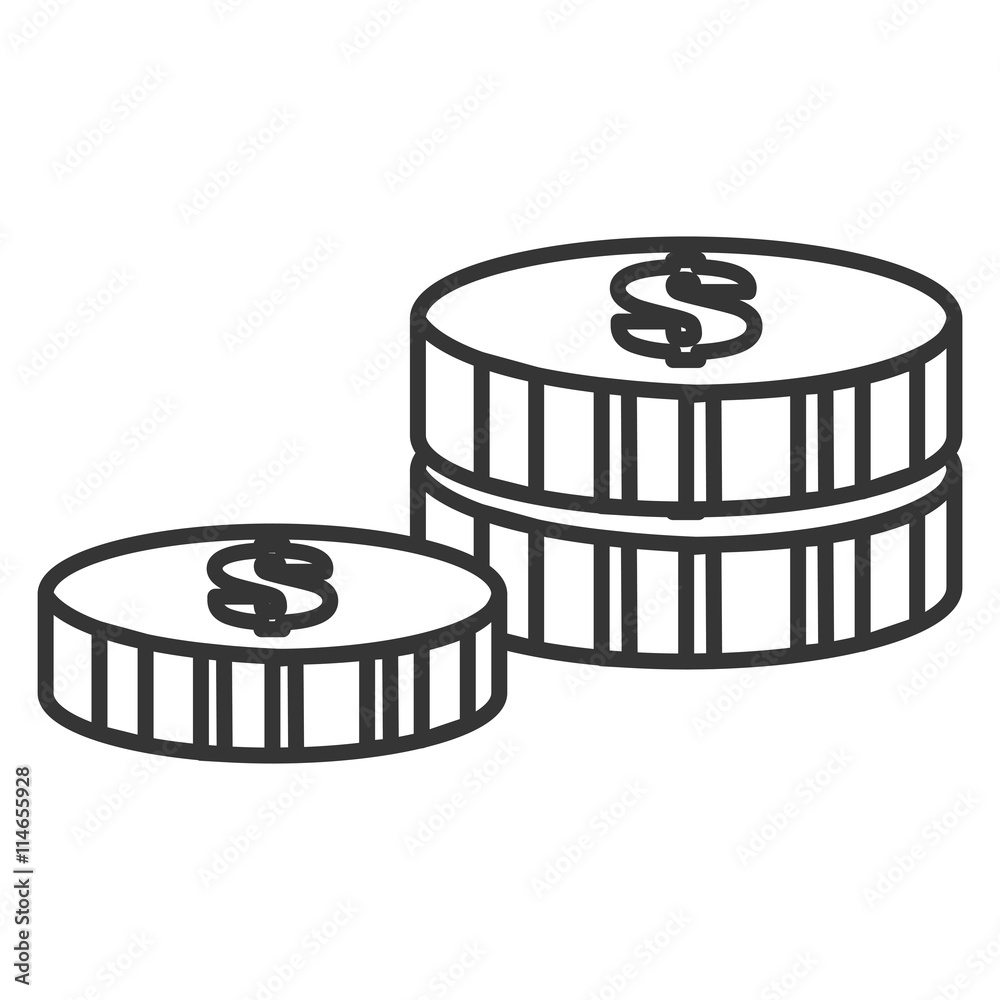 black and white tree money coins front view over isolated background, commerce concept, vector illustration black and white tree money coins front view over isolated background, commerce concept, vector illustration
