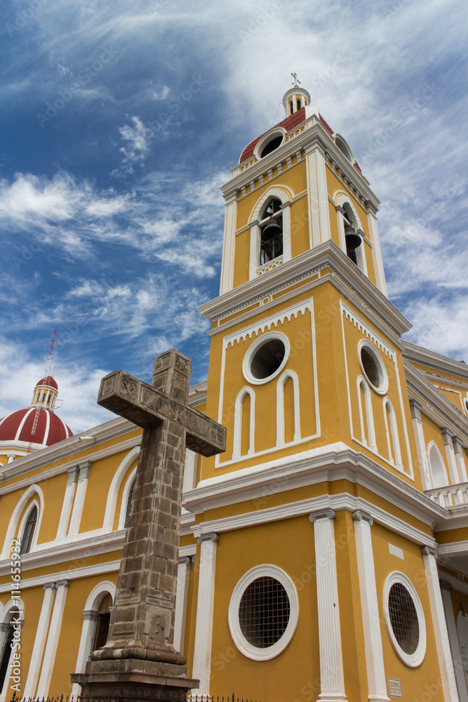 Cathedral of Granada, Nicaragua and stone cross