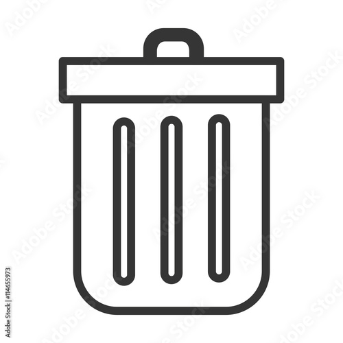black and white trash bin with cover over isolated background, vector illustration 