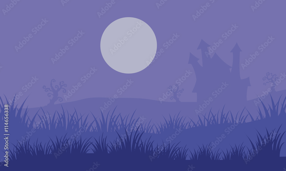 Halloween foogy castle and moon vector