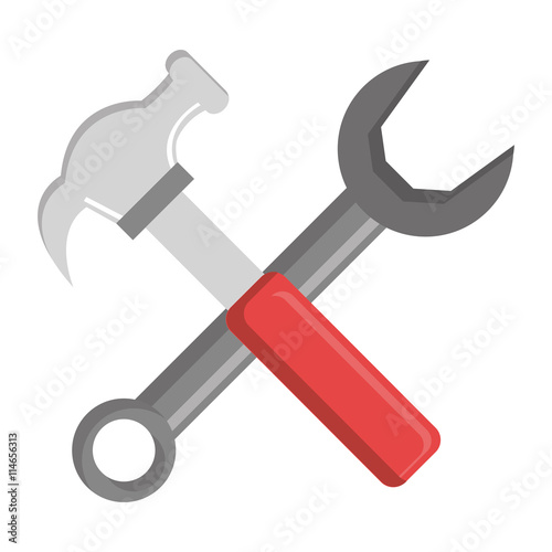 construction grey tool and red hammer over isolated background, vector illustration 