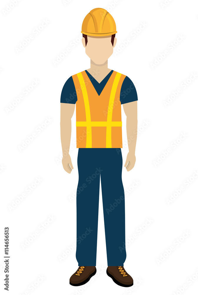 avatar construction man with colorful clothes and yellow helmet over isolated background, vector illustration 