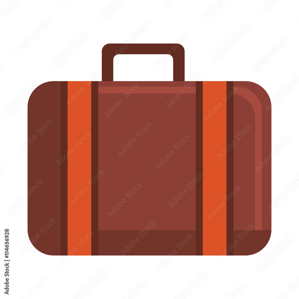 orange and brown travel suitcase front view over isolated background, vector illustration