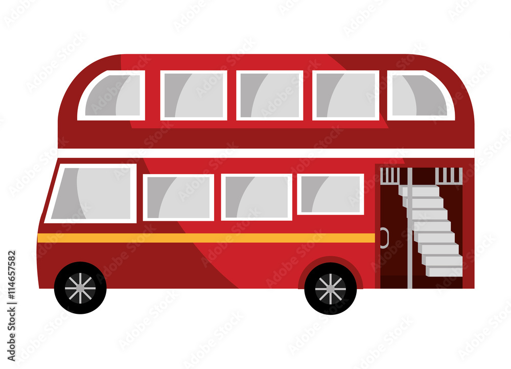red british bus with yellow stripe side view over isolated background, vector illustration 