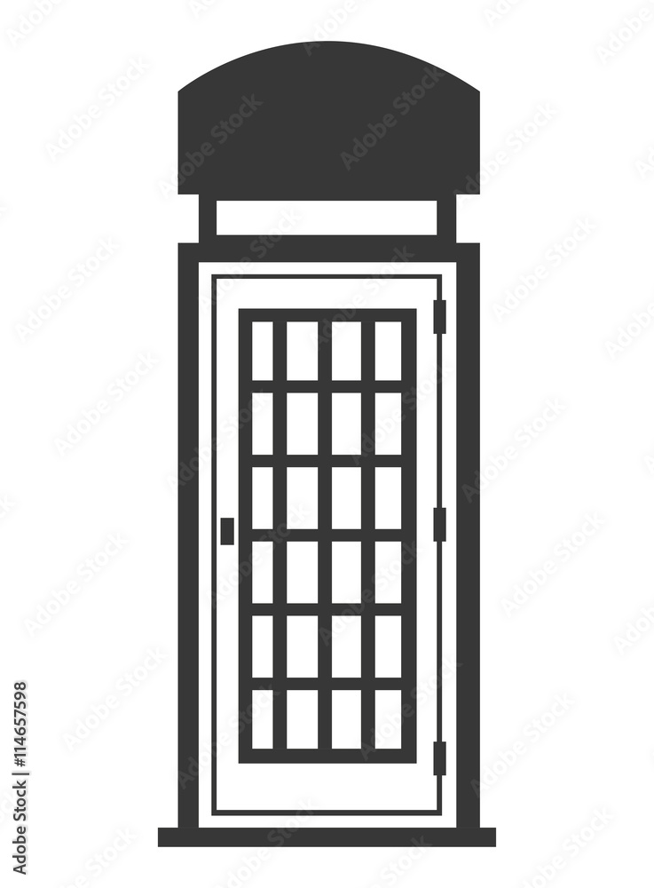 black and white british telephone cabin over isolated backgorund, vector illustration black and white british telephone cabin over isolated backgorund, vector illustration