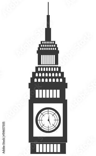black and white big ben building front view over isolated background, vector illustration 