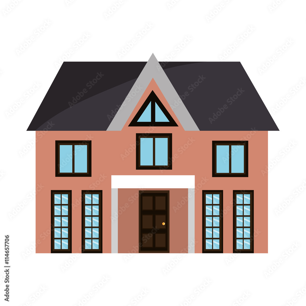 orange house and black windows front view over isolated background, vector illustration 