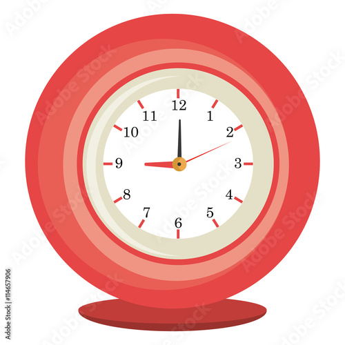 red and white table clock front view over isolated background, vector illustration 