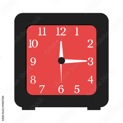 black and red table clock front view over isolated background, vector illustration