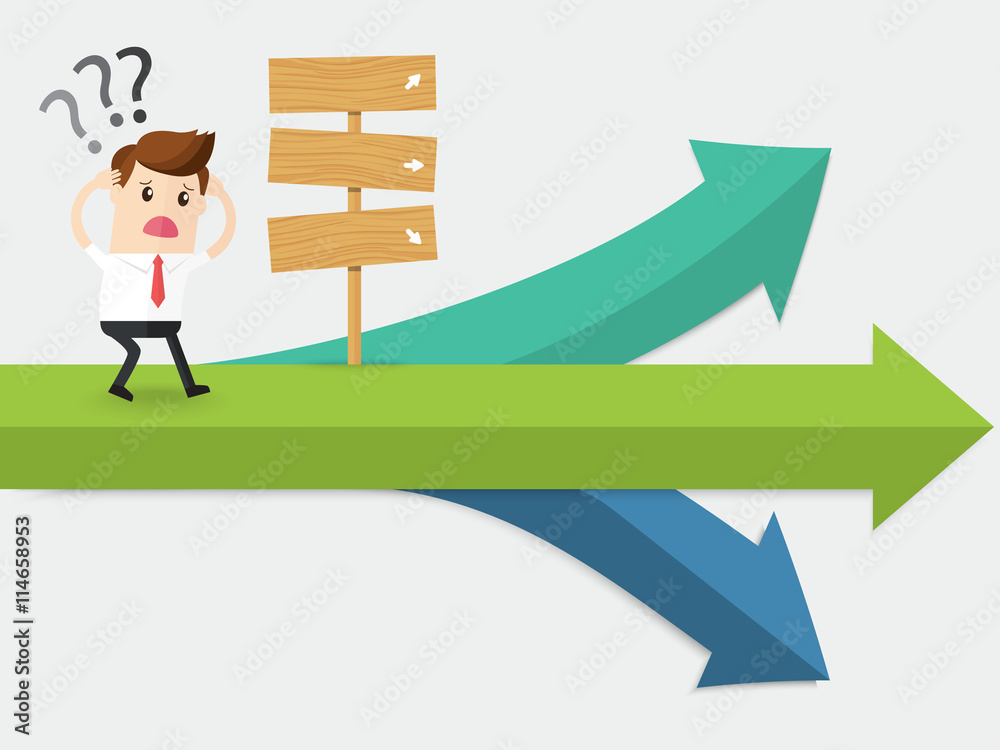businessman confuse of thinking standing at crossroad businessman confuse of thinking standing at crossroad