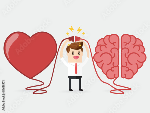 businessman connecting brain and heart interactions concept best teamwork....