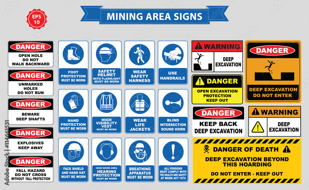 Mining mandatory sign (safety helmet with flashlight must be worn, use