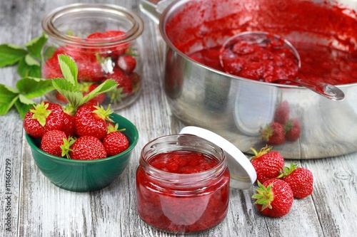 Homemade organic red strawberry jam