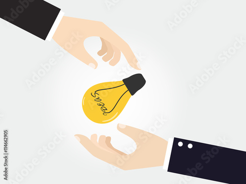 businessman or manager giving light bulb ideas to coworker or another. concept of share ideas best teamwork