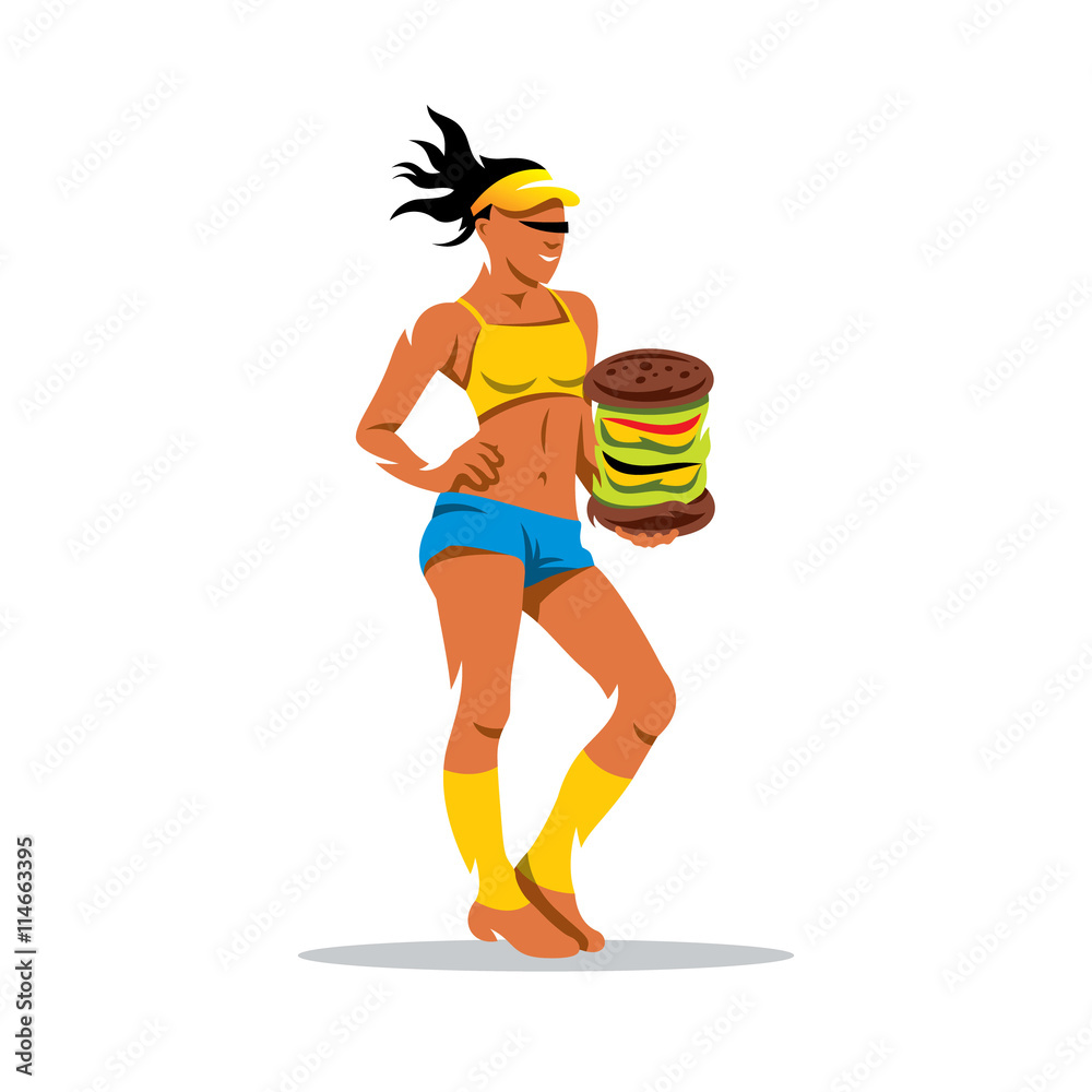 Vector Hungry Sports Woman Cartoon Illustration. Vector Hungry Sports Woman Cartoon Illustration.