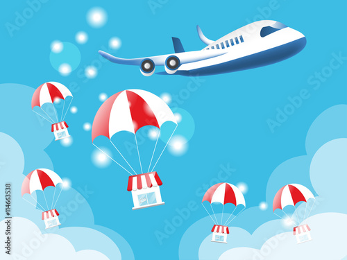 franchise business used a parachute with airplane. planning expansion franchise business, growth company