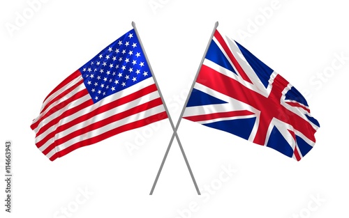 Flags of USA and UK waving together