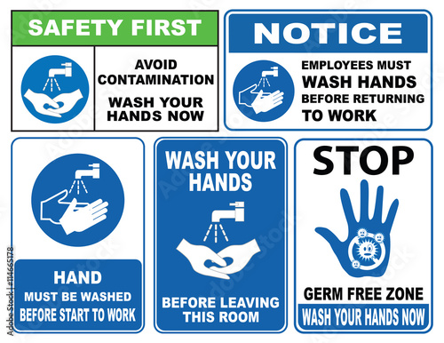 wash your hands sign (Avoid contamination, employee must wash hands returning to work, before leaving this room, now wash your hands) 