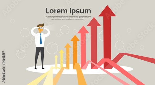 Business Man With Binoculars Look At Financial Graph Arrow Up